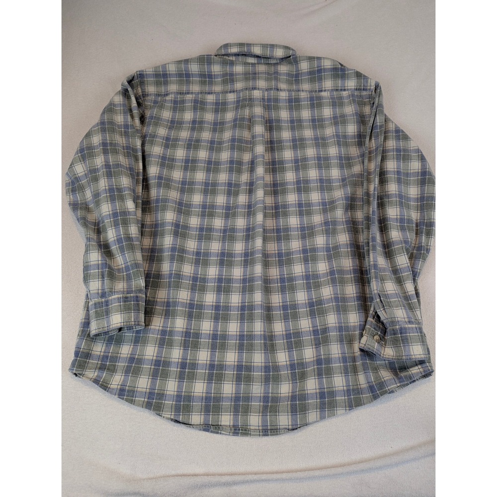 LL Bean Mens XL Brushed Scotch Traditional Plaid Button Down Shirt Blue Green - Picture 4 of 12